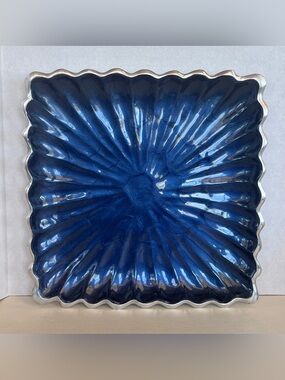Julia Knight Collection Blue Gray Enamel Cast Aluminum Square Signed 8 1/4"